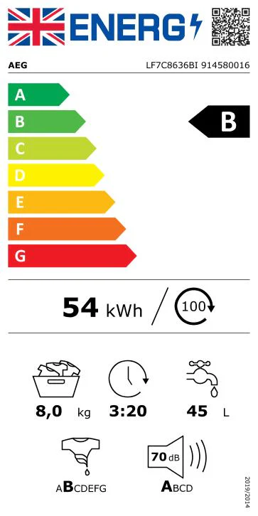 AEG 7000 Series LF7C8636BI 8kg 1600rpm Integrated Washing Machine - Image 4