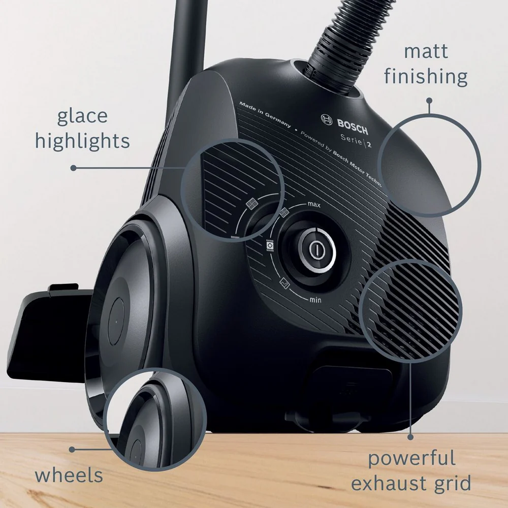 Bosch BGBS2BA1GB 600W 3kg Bagged Cylinder Vacuum Cleaner - Black - Image 2