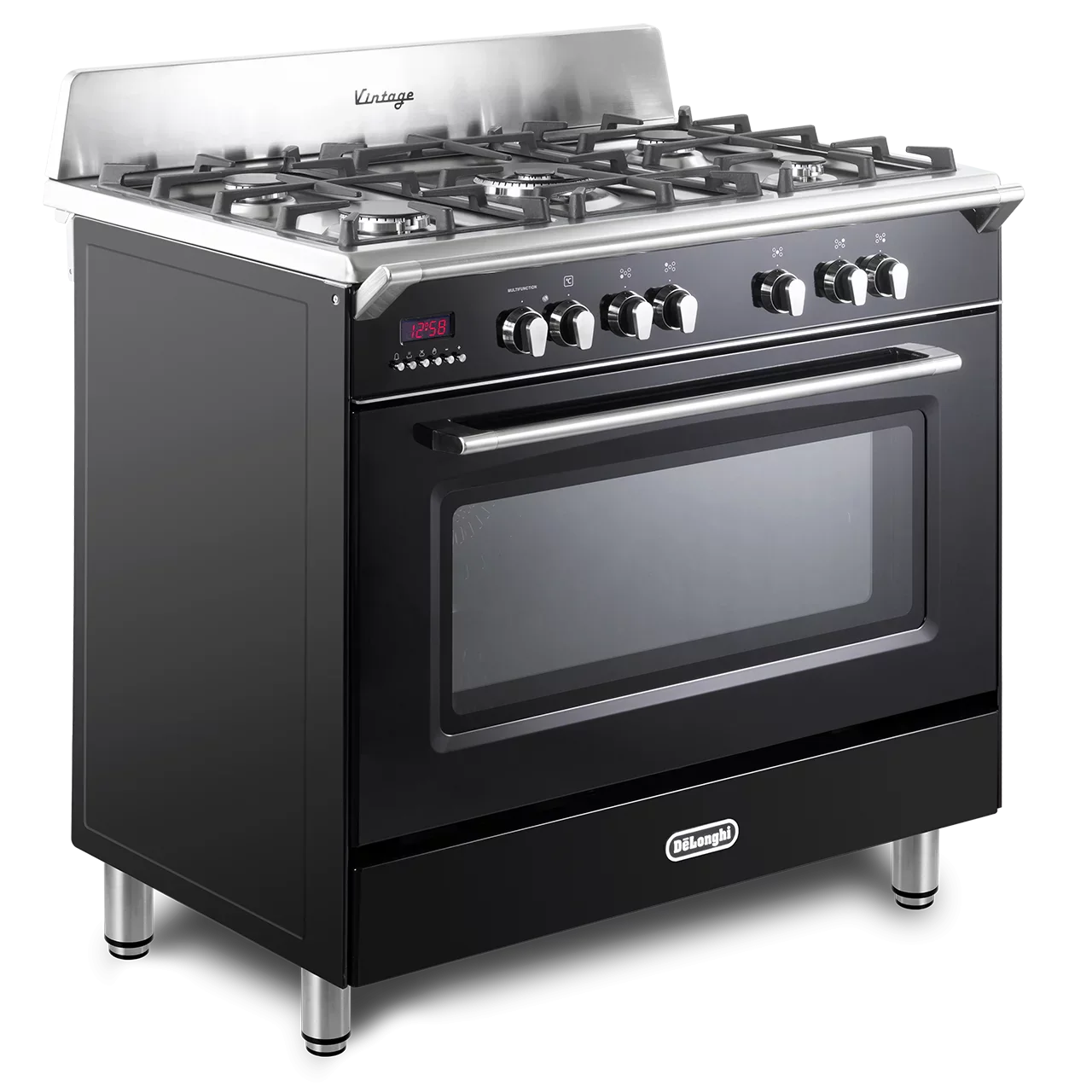 DeLonghi Vintage 90cm Single Cavity Dual Fuel Range Cooker DVRS916DFBL Gloss Black - Image 2