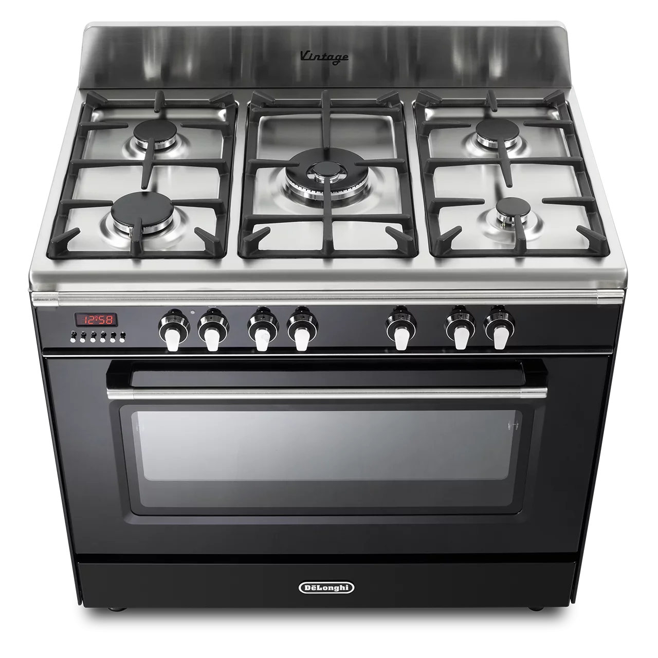 DeLonghi Vintage 90cm Single Cavity Dual Fuel Range Cooker DVRS916DFBL Gloss Black - Image 3