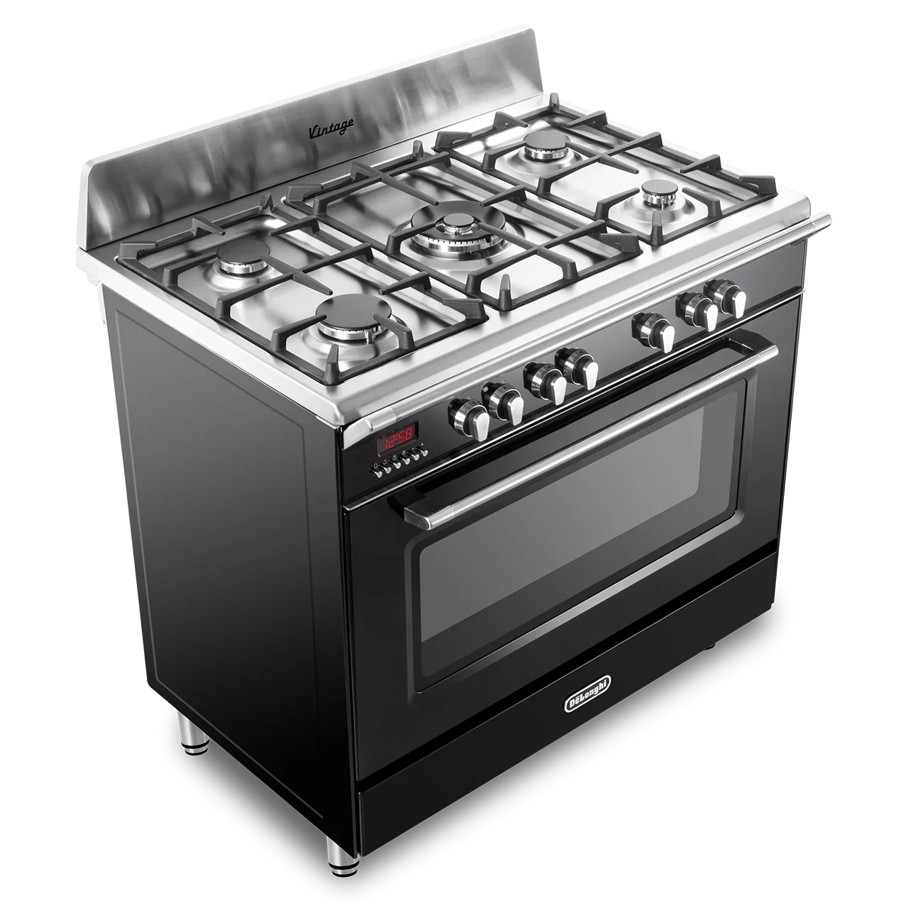 DeLonghi Vintage 90cm Single Cavity Dual Fuel Range Cooker DVRS916DFBL Gloss Black - Image 4