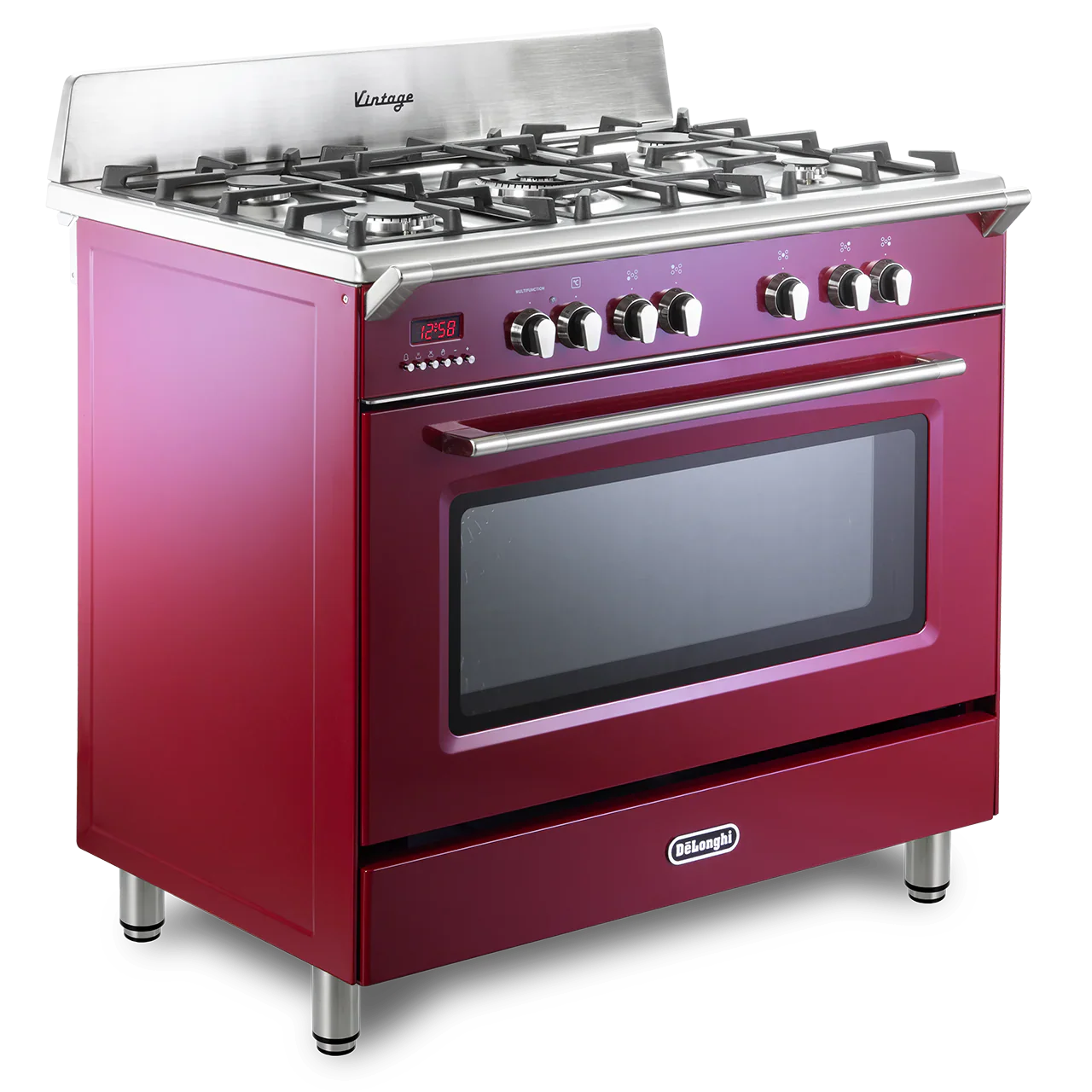 DeLonghi Vintage 90cm Single Cavity Dual Fuel Range Cooker DVRS916DFBU Burgundy - Image 2