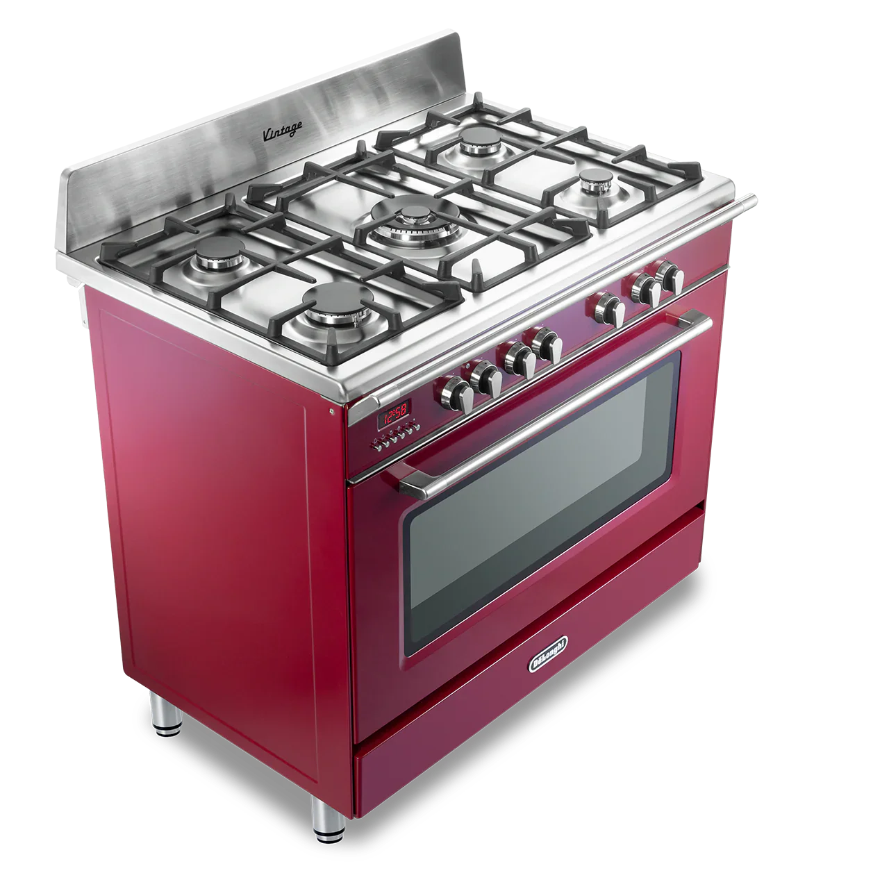 DeLonghi Vintage 90cm Single Cavity Dual Fuel Range Cooker DVRS916DFBU Burgundy - Image 3