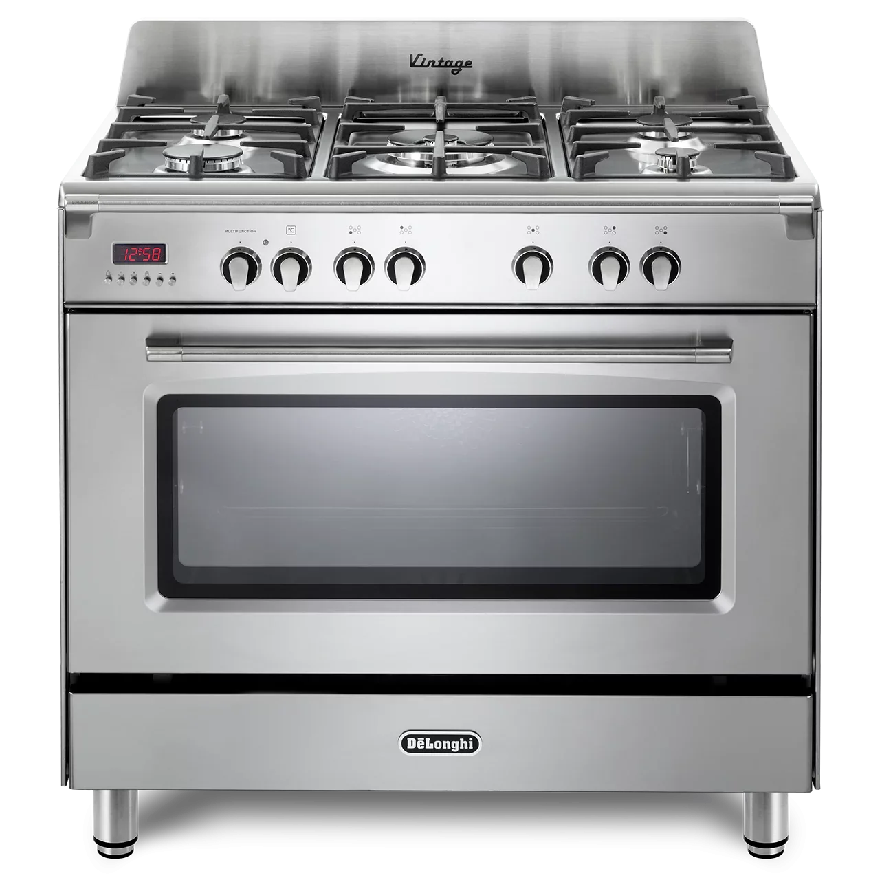 DeLonghi Vintage 90cm Single Cavity Dual Fuel Range Cooker DVRS916DFSS Stainless Steel