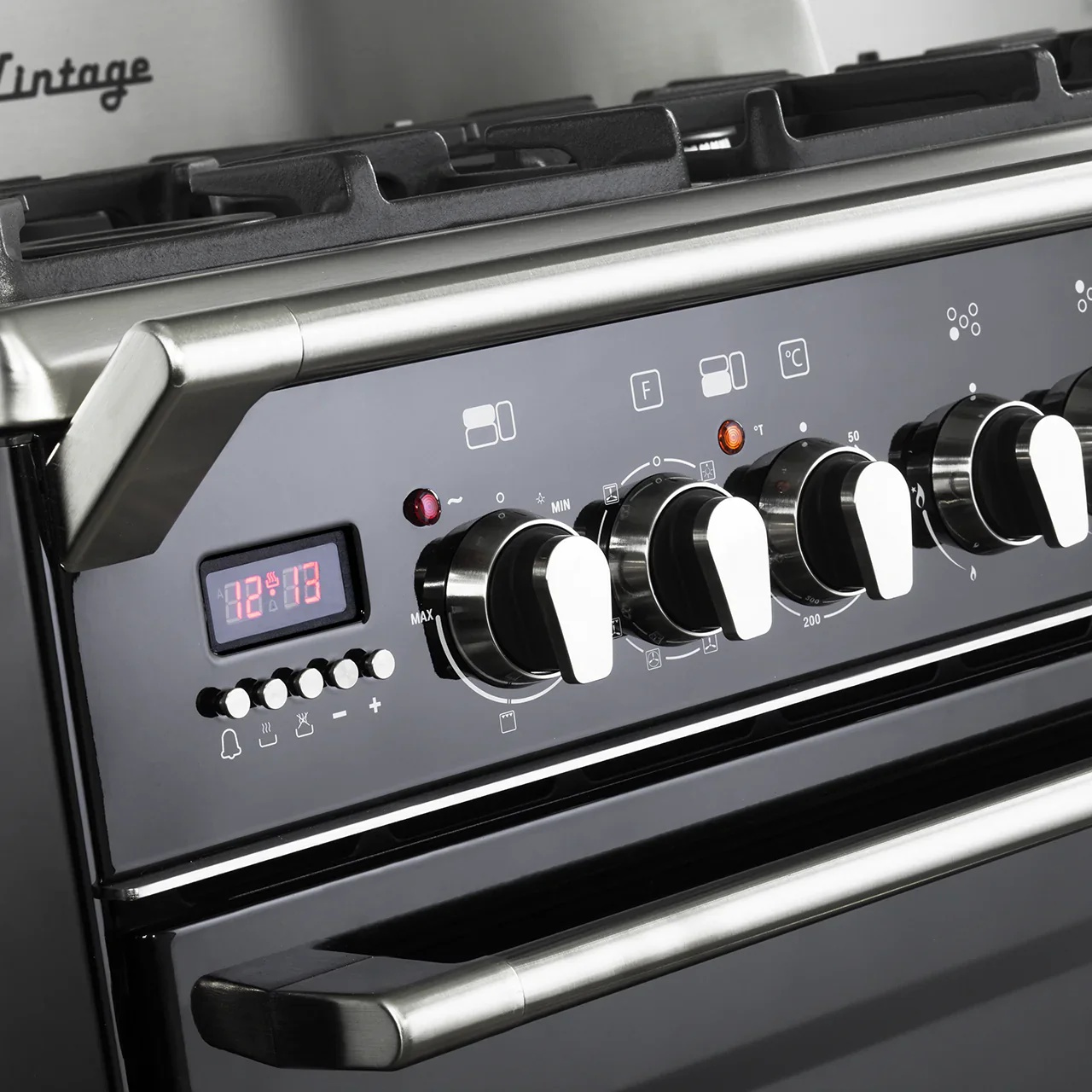 DeLonghi Vintage 90cm Three Cavity Dual Fuel Range Cooker D3VR908DFBL Gloss Black - Image 3
