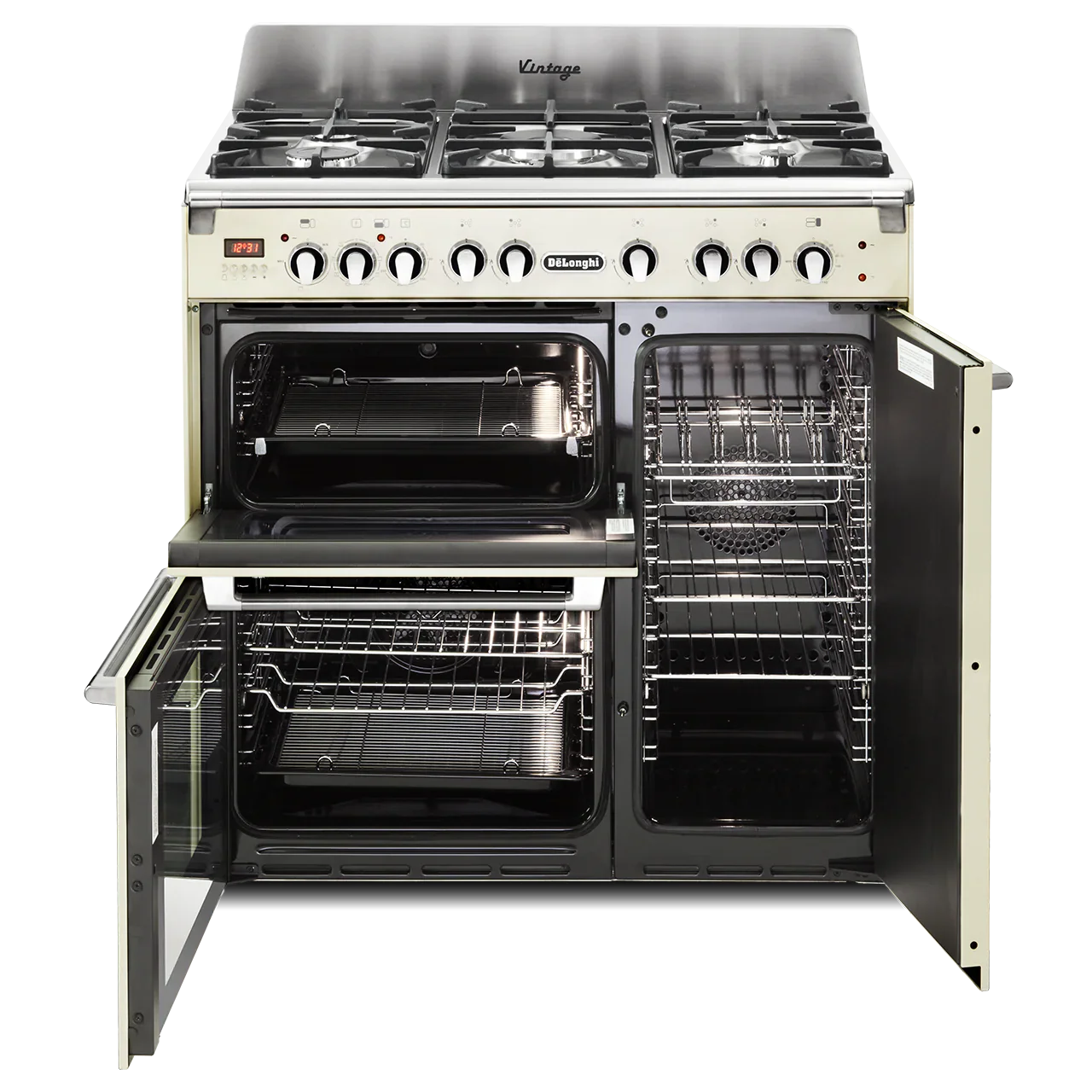 DeLonghi Vintage 90cm Three Cavity Dual Fuel Range Cooker D3VR908DF1 Cream - Image 3