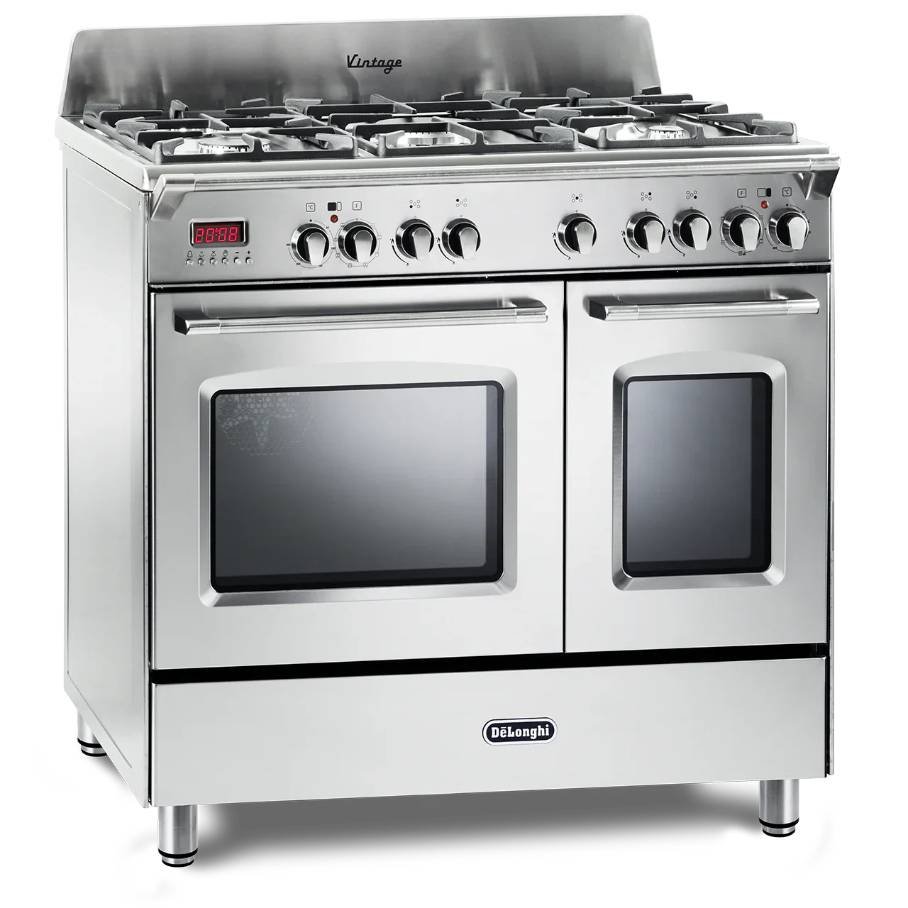 DeLonghi Vintage 90cm Twin Cavity Dual Fuel Range Cooker DVTR906-DF/SS Stainless Steel - Image 2