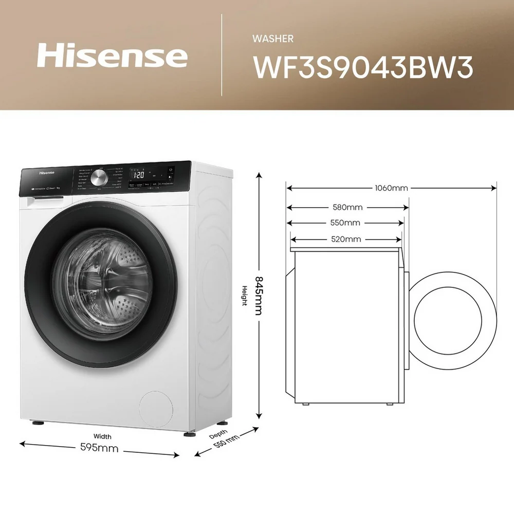 Hisense WF3S9043BW3 9kg 1400rpm Washing Machine - Image 3