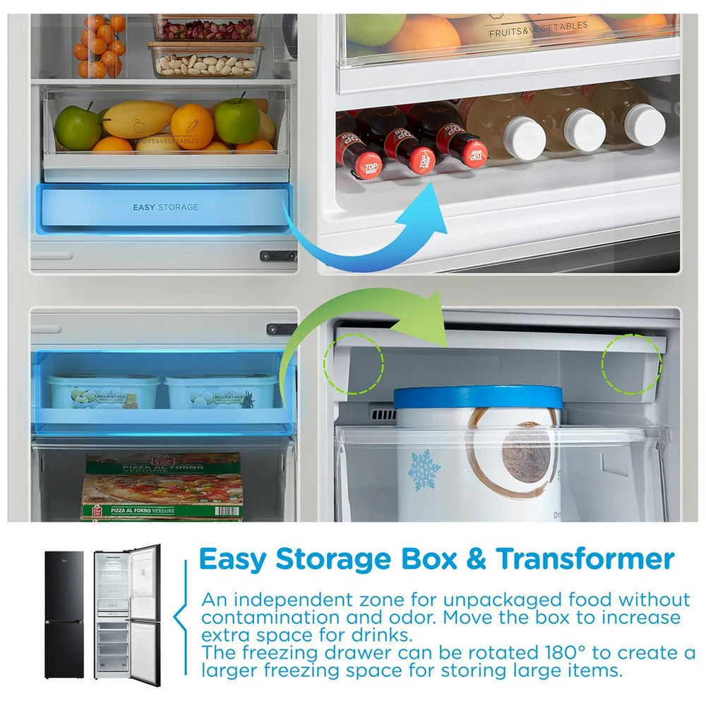 Midea MDRB379FGD30 Total No Frost Black Freestanding Fridge Freezer - Image 7