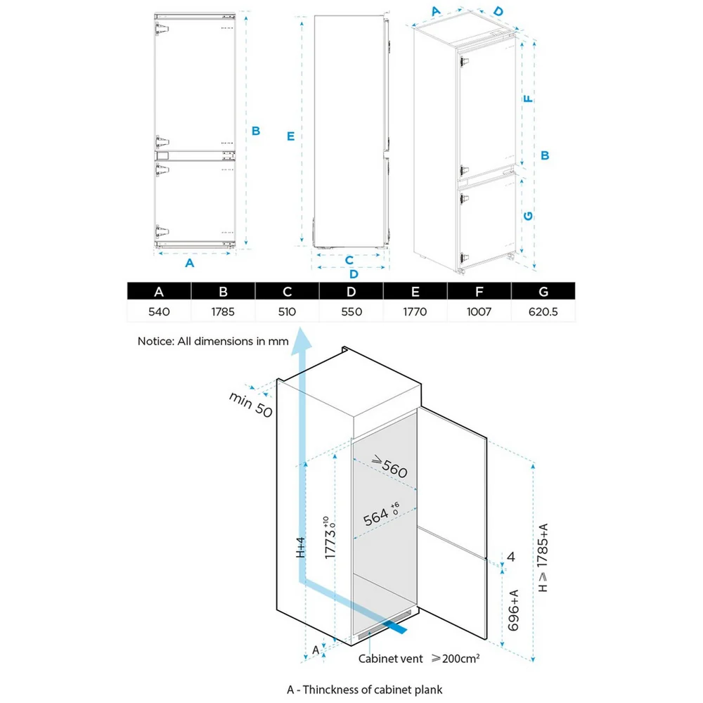 Midea MDRE379FGE01D 70/30 Static Integrated Fridge Freezer - Image 3