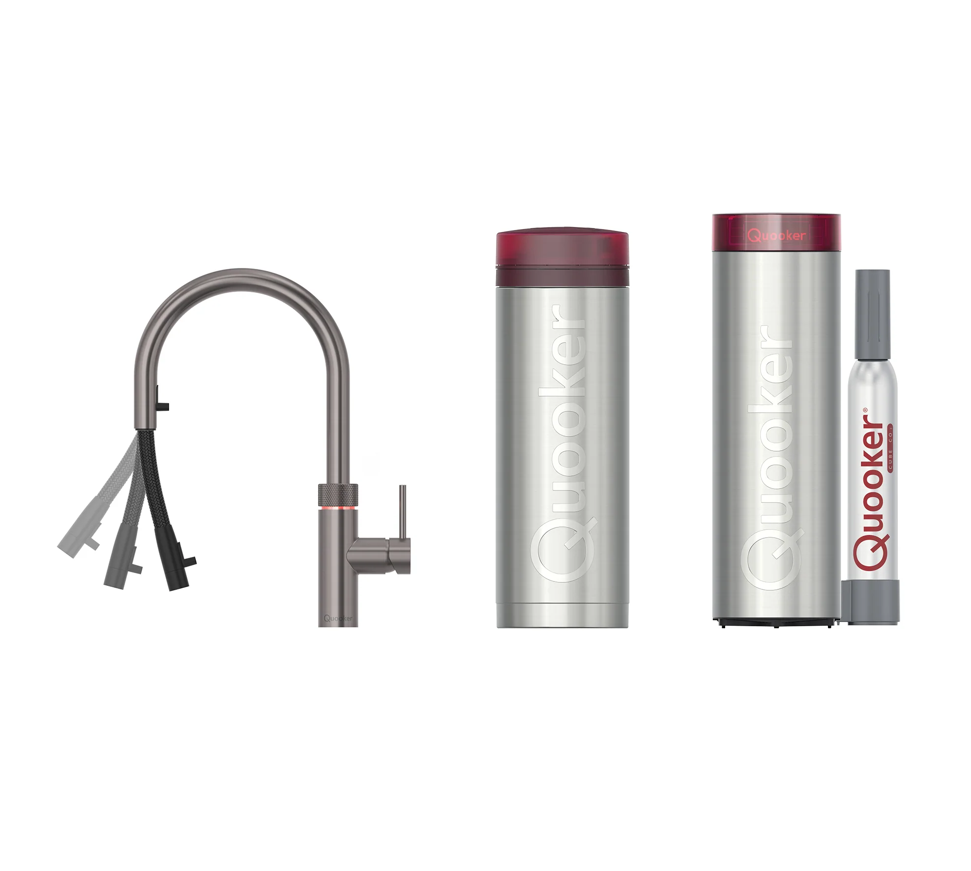 Quooker 3 in 1 Flex Gunmetal PRO7 Boiling Water Tap + CUBE