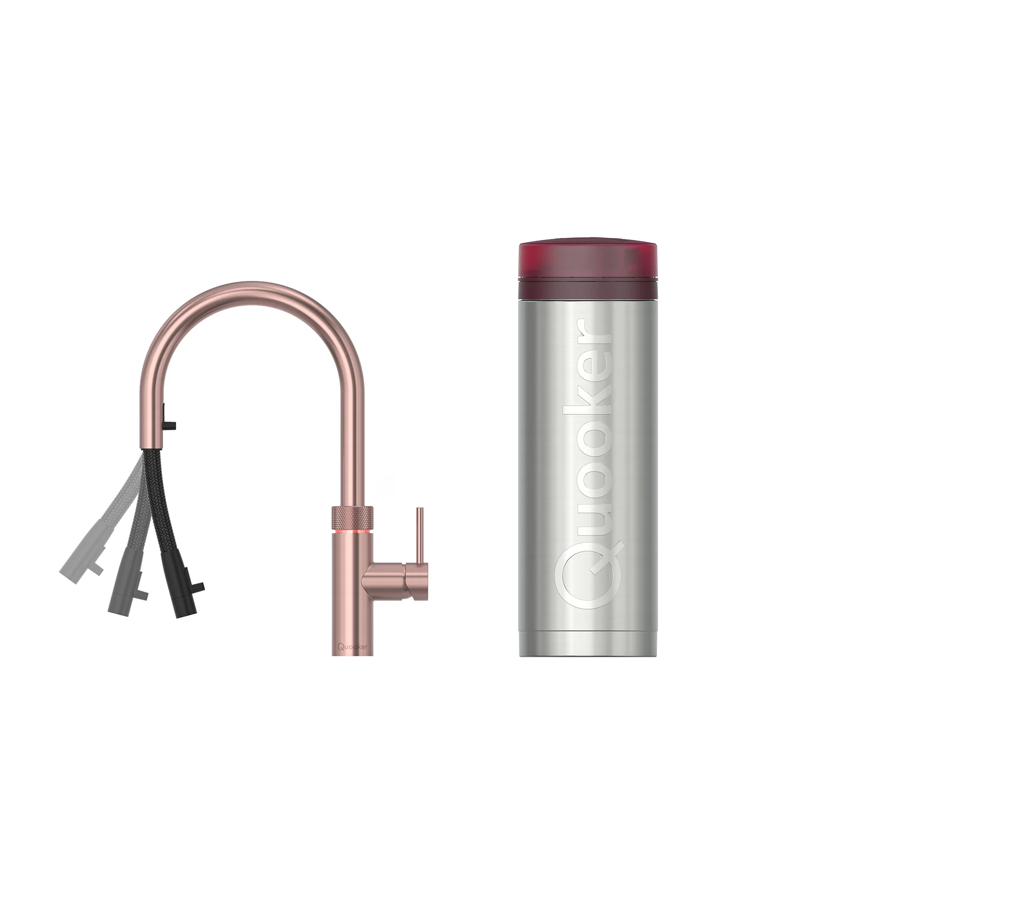 Quooker 3 in 1 Flex Rose Copper PRO7 Boiling Water Tap + CUBE