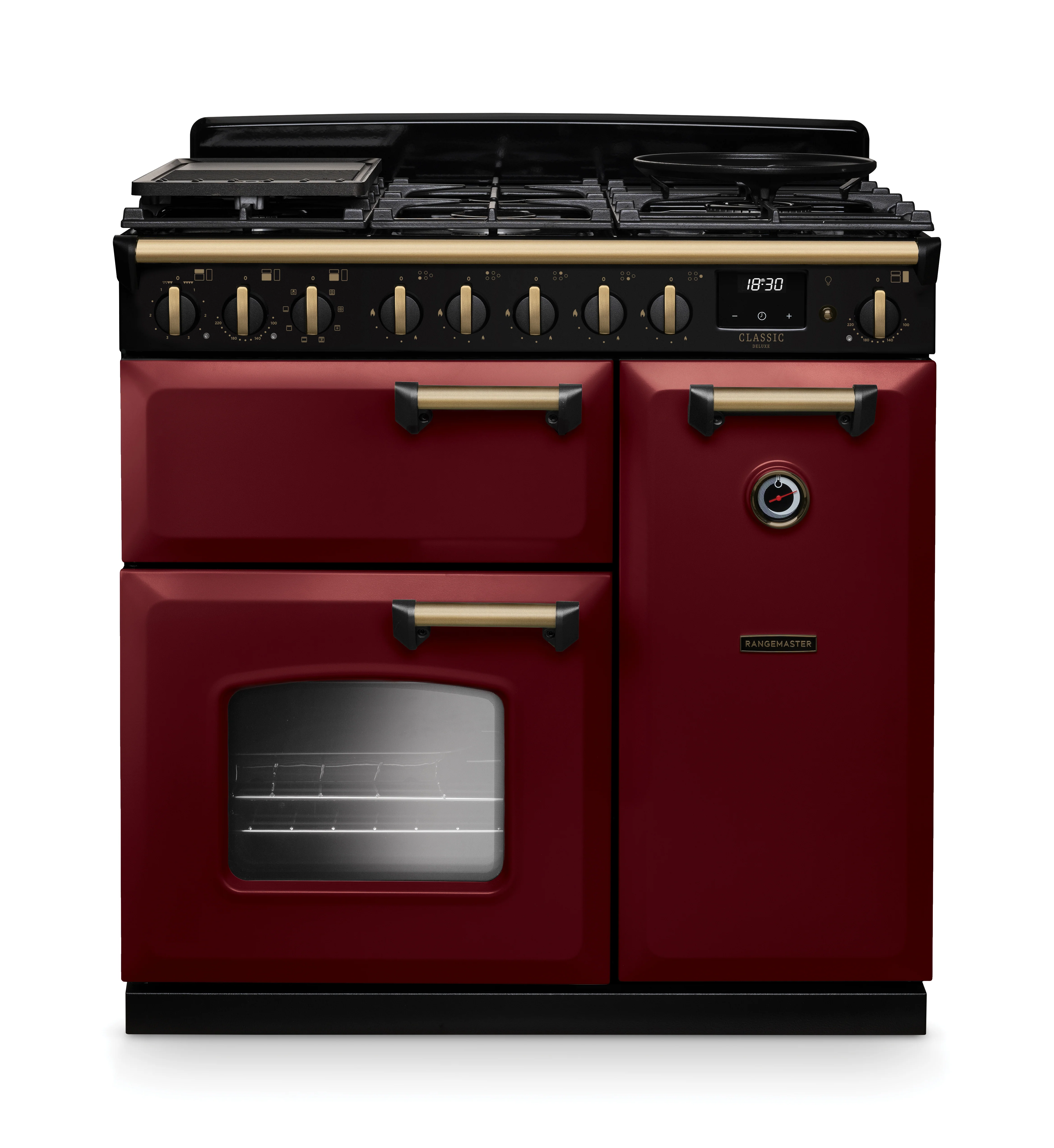 Rangemaster Classic Deluxe CLDL90DFPBOR/AB1 90cm Dual Fuel Bordeaux/Antique Brass