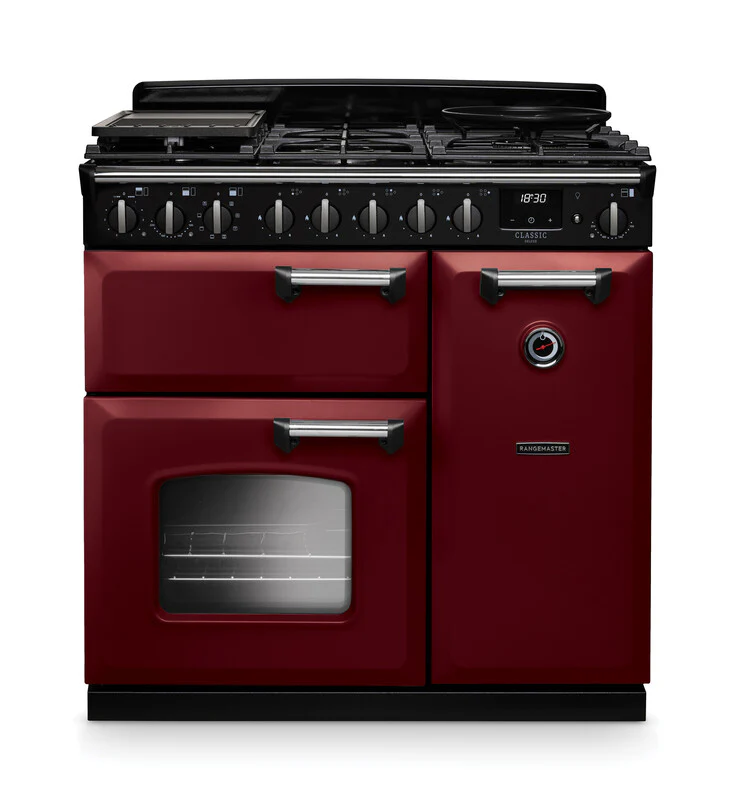 Rangemaster Classic Deluxe CLDL90DFPBOR/CM1 90cm Dual Fuel Bordeaux/Chrome