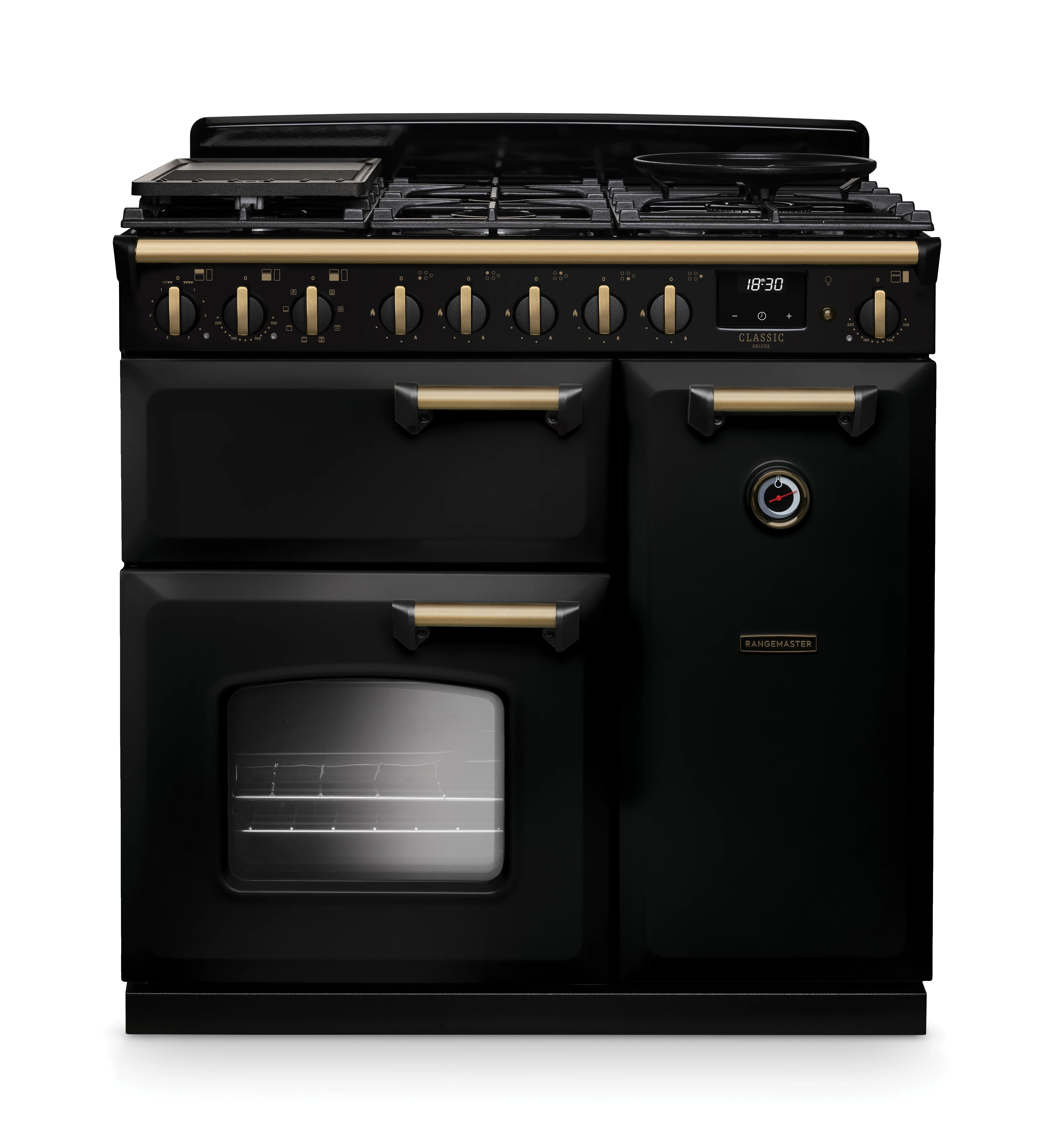Rangemaster Classic Deluxe CLDL90DFPCBL/AB1 90cm Dual Fuel Charcoal Black/Antique Brass