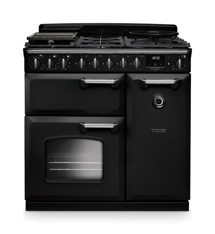 Rangemaster Classic Deluxe CLDL90DFPCBL/CM1 90cm Dual Fuel Charcoal Black/Chrome