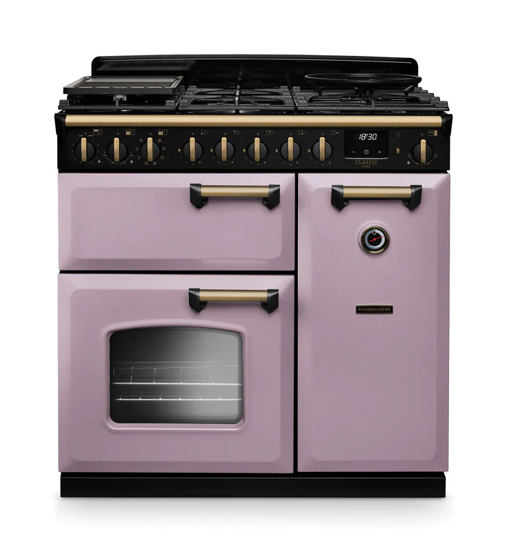 Rangemaster Classic Deluxe CLDL90DFPHTH/AB1 90cm Dual Fuel Heather/Antique Brass
