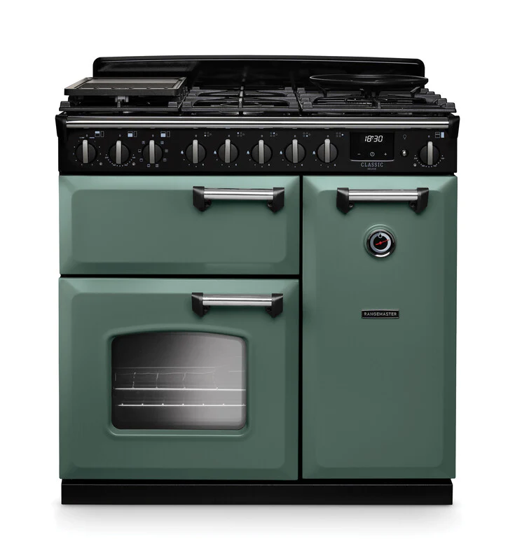 Rangemaster Classic Deluxe CLDL90DFPMGR/CM1 90cm Dual Fuel Mineral Green/Chrome