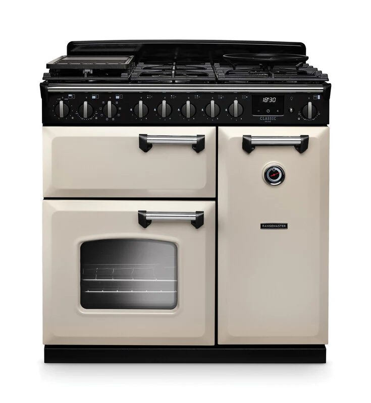 Rangemaster Classic Deluxe CLDL90DFPPCR/CM1 90cm Dual Fuel Pale Cream/Chrome