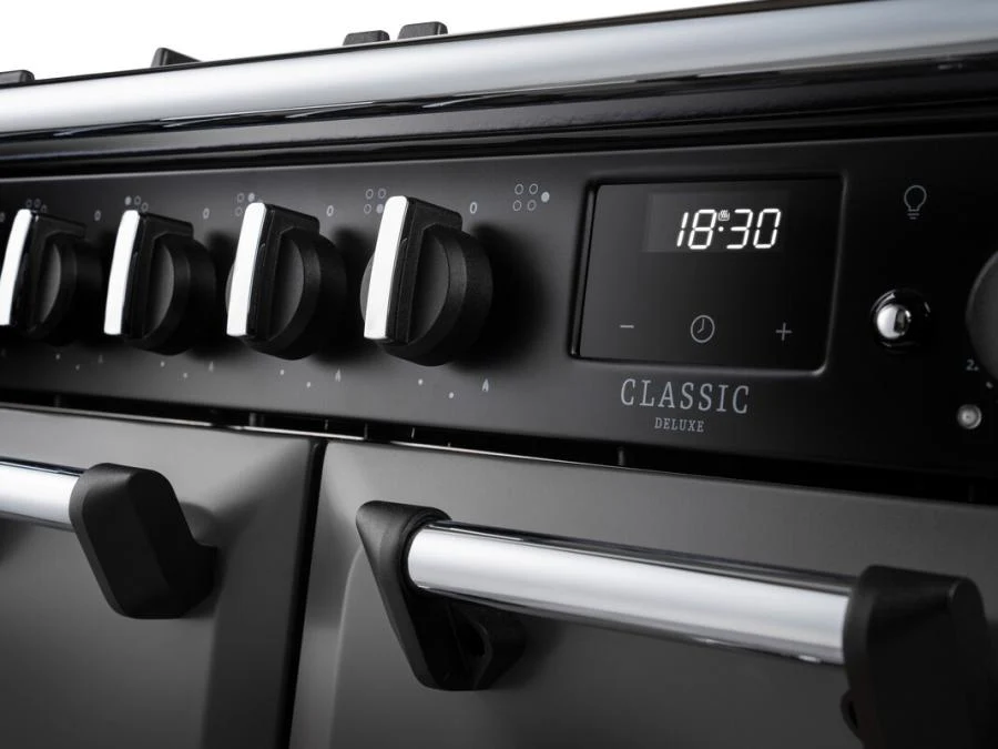 Rangemaster Classic Deluxe CLDL90DFPGBL/CM1 90cm Dual Fuel Gloss Black/Chrome - Image 4