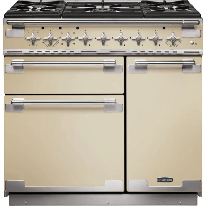 Rangemaster Elise 90cm Dual Fuel Range Cooker Cream with Chrome