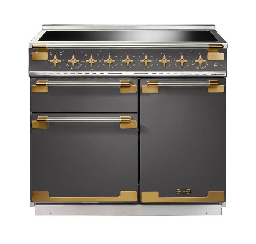 Rangemaster Elise Luxe ELS100EISL/AB 100cm Induction Range Cooker Slate with Antique Brass