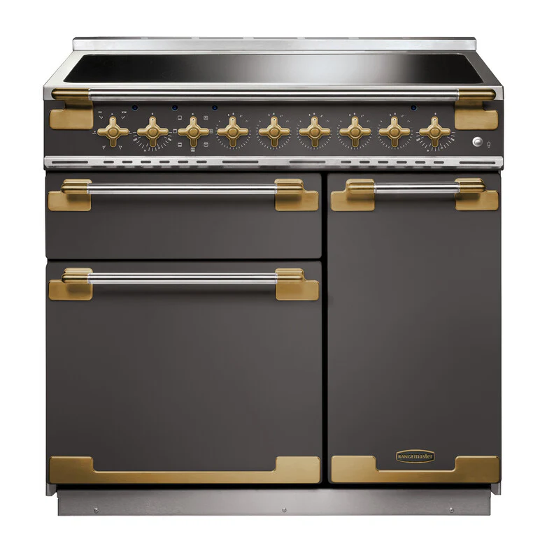 Rangemaster Elise Luxe ELS90EISL/AB 90cm Induction Range Cooker Slate with Antique Brass