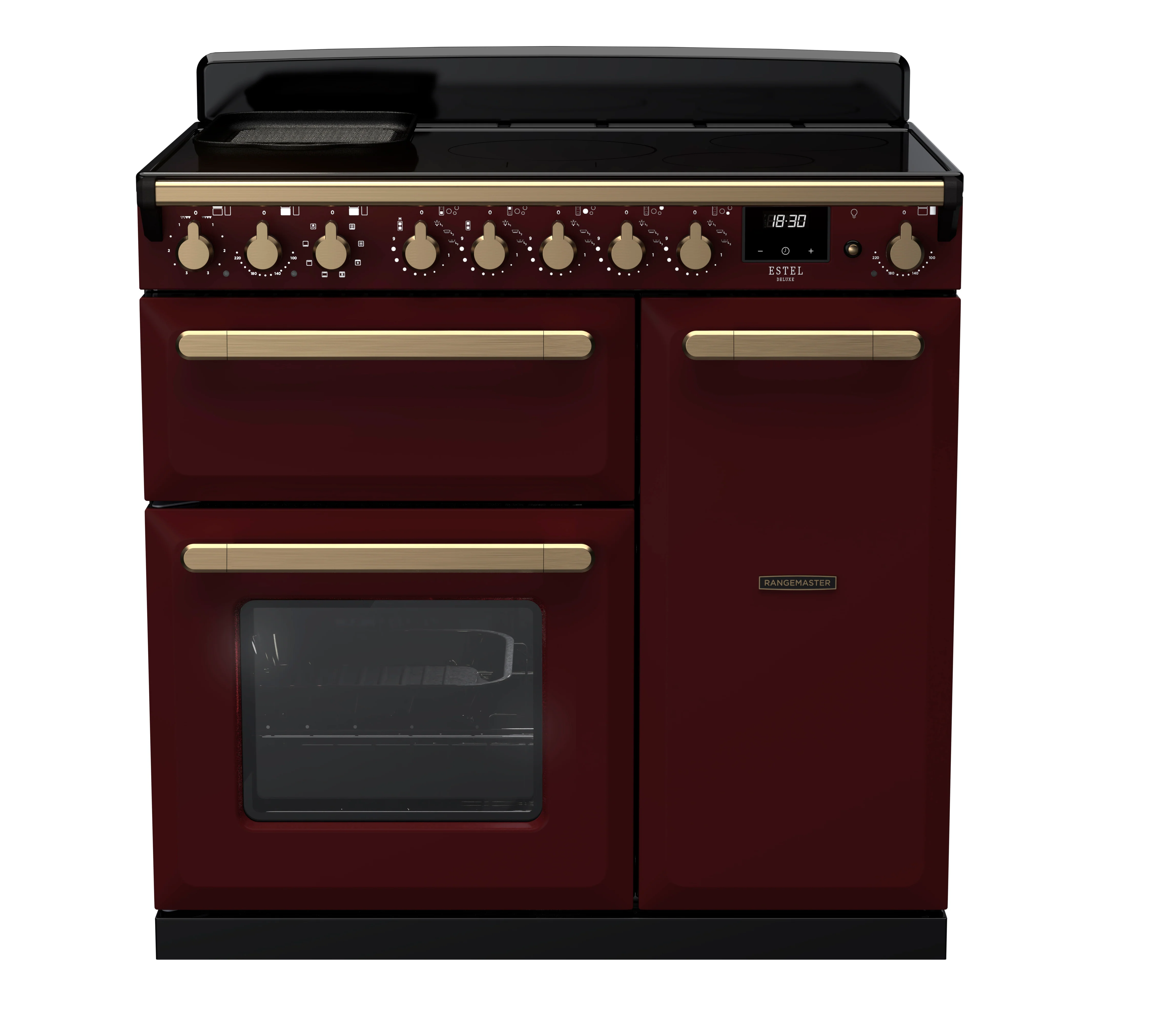 Rangemaster Estel Deluxe 90cm Induction Range Cooker ESDL90EIPBOR/AB1 Bordeaux with Antique Brass Trim