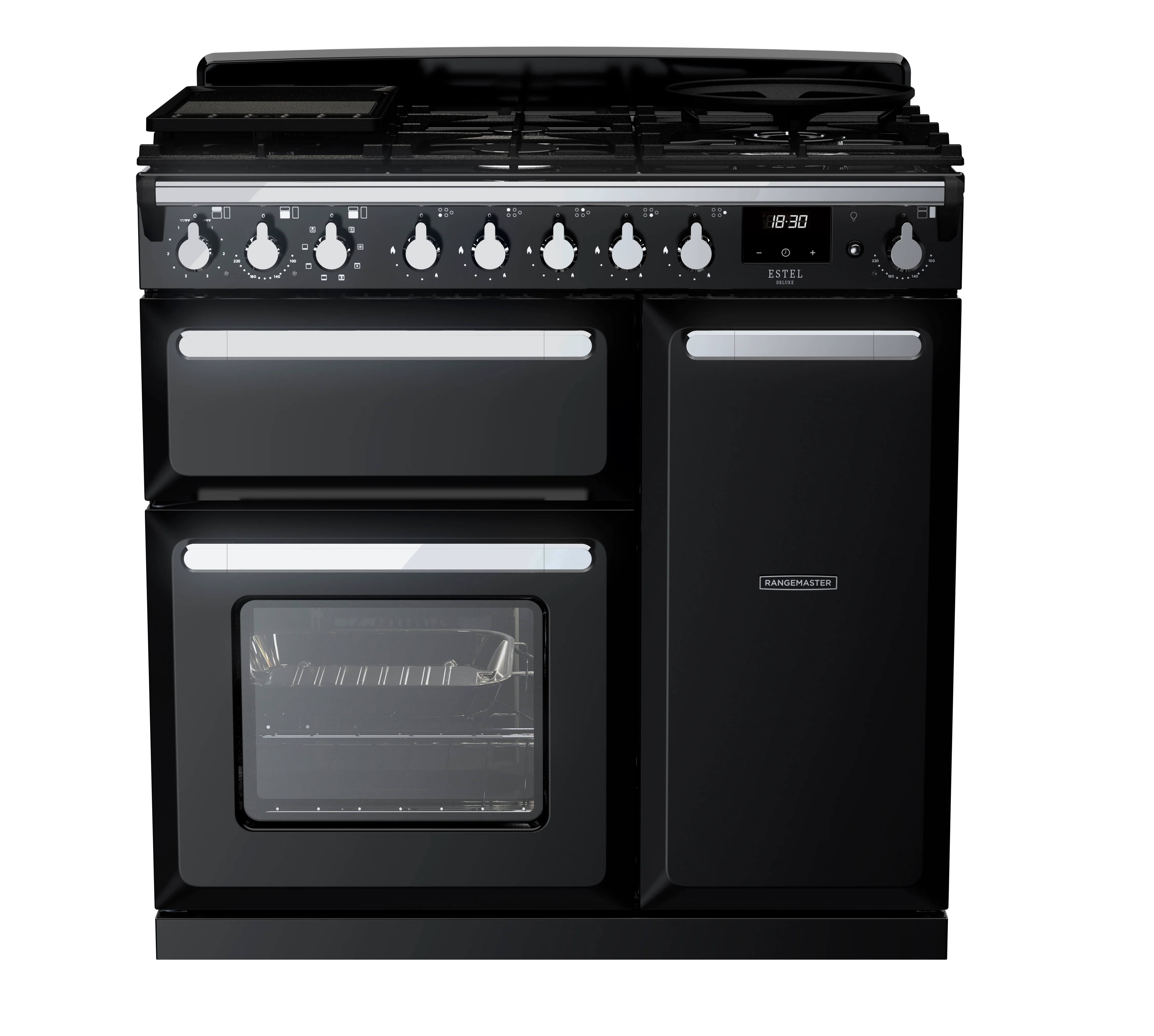 Rangemaster Estel Deluxe 90cm Induction Range Cooker ESDL90EIPGBL/CM1 Gloss Black with Chrome Trim