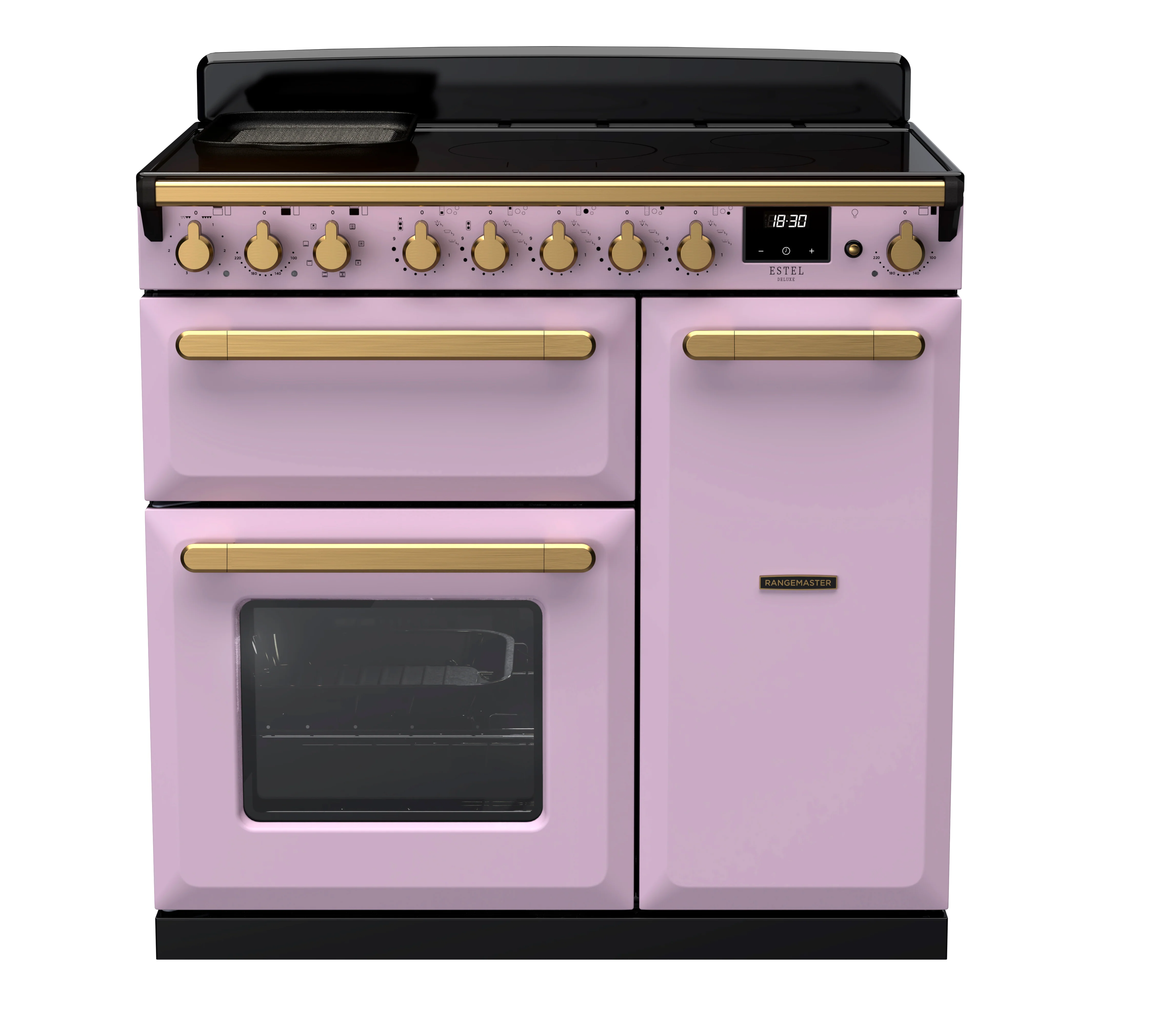 Rangemaster Estel Deluxe 90cm Induction Range Cooker ESDL90EIPHTH/AB1 Heather with Antique Brass Trim