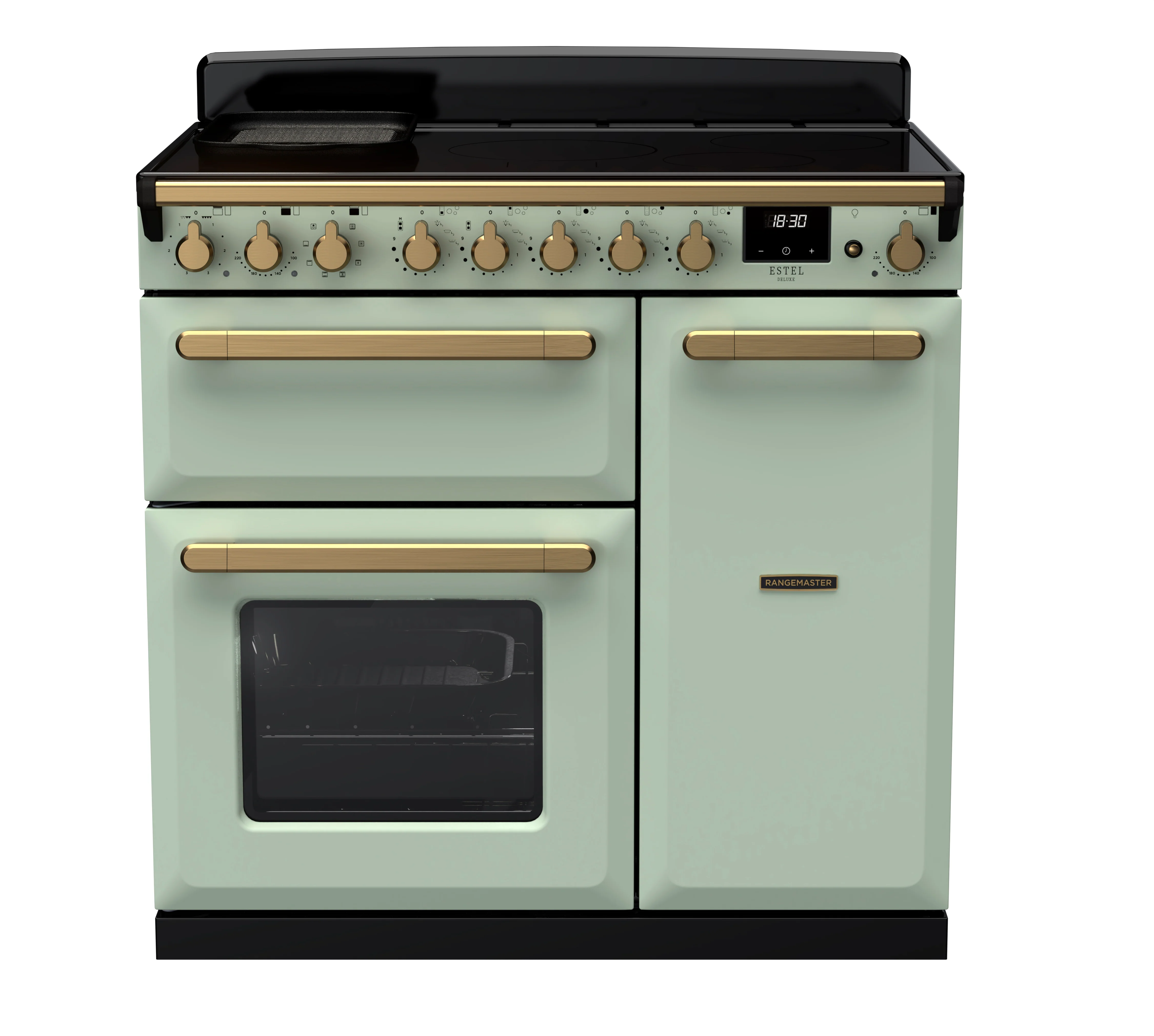 Rangemaster Estel Deluxe 90cm Induction Range Cooker ESDL90EIPMNT/AB1 Mint with Antique Brass Trim