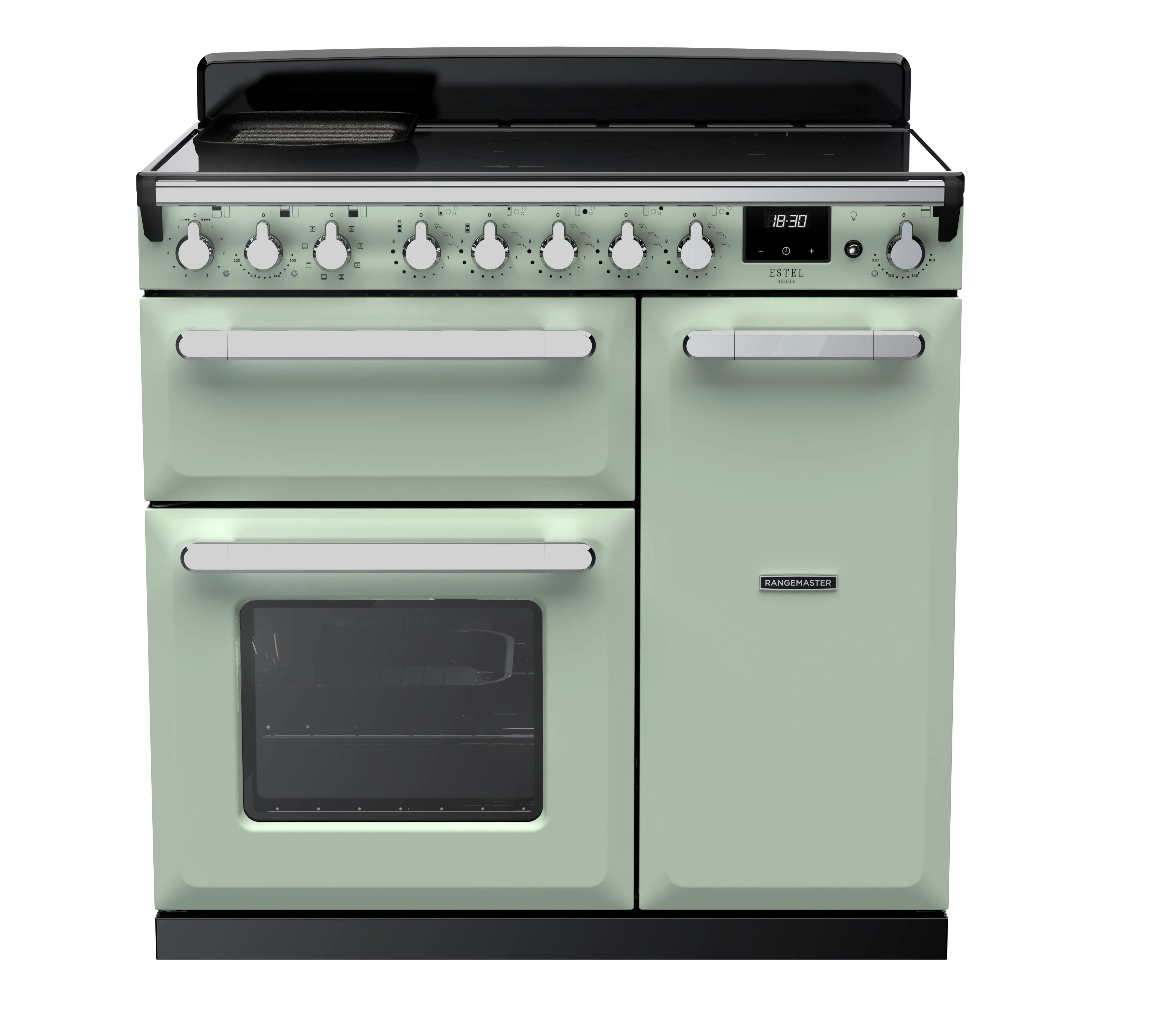 Rangemaster Estel Deluxe 90cm Induction Range Cooker ESDL90EIPMNT/CM1 Mint with Chrome Trim