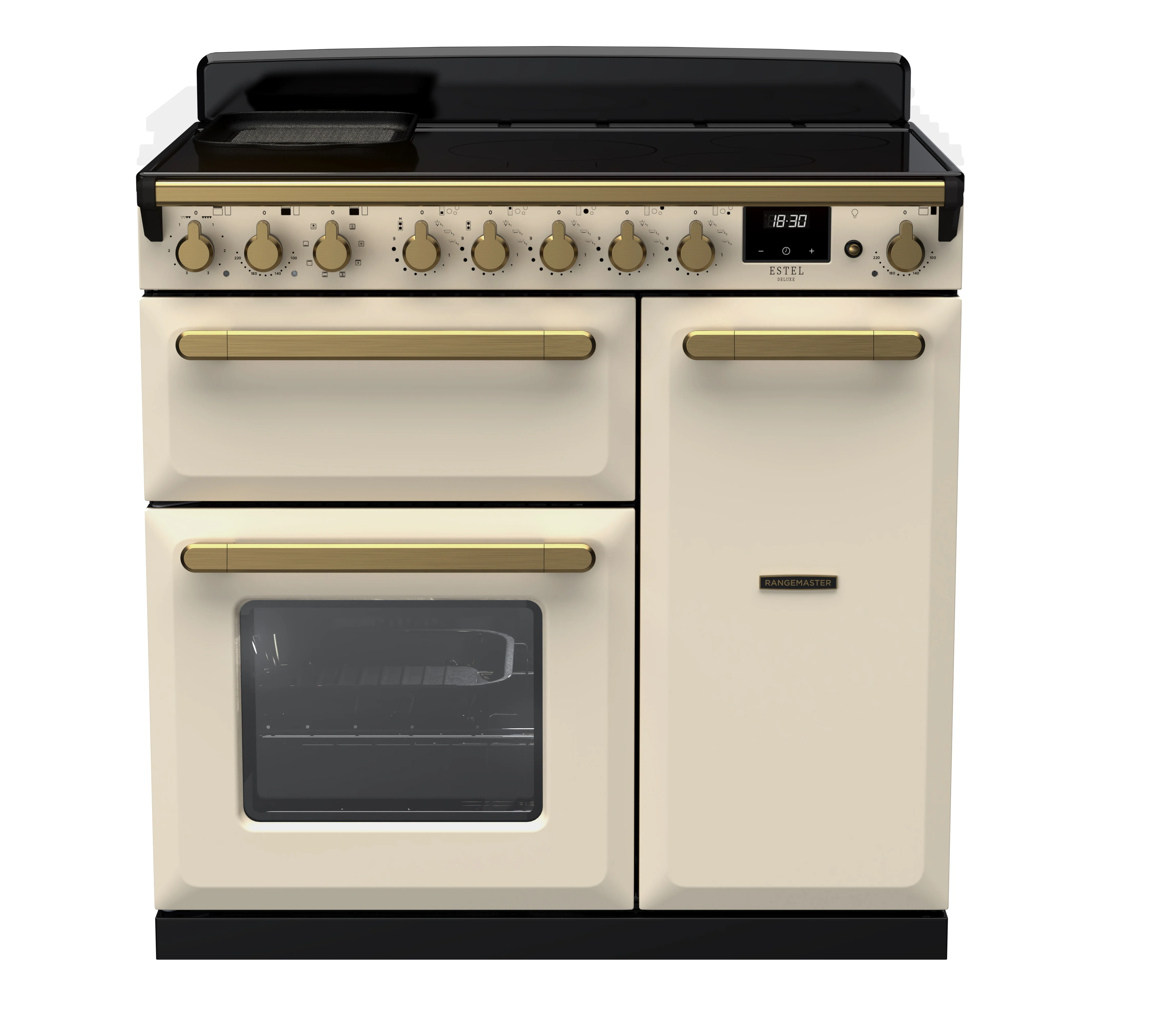 Rangemaster Estel Deluxe 90cm Induction Range Cooker ESDL90EIPPCR/AB1 Pale Cream with Antique Brass Trim