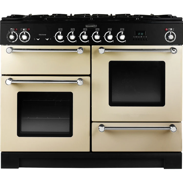 Rangemaster Kitchener 110cm Dual Fuel Range Cooker Cream with Chrome