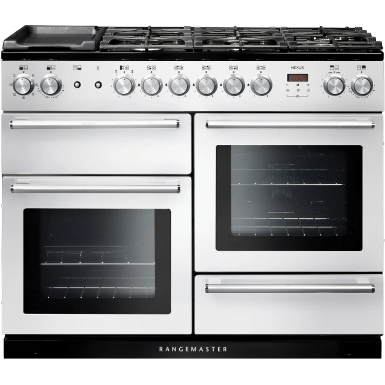Rangemaster Nexus 110cm Dual Fuel Range Cooker White with Chrome