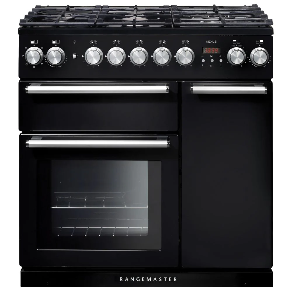 Rangemaster Nexus 90cm Dual Fuel Range Cooker Black with Chrome