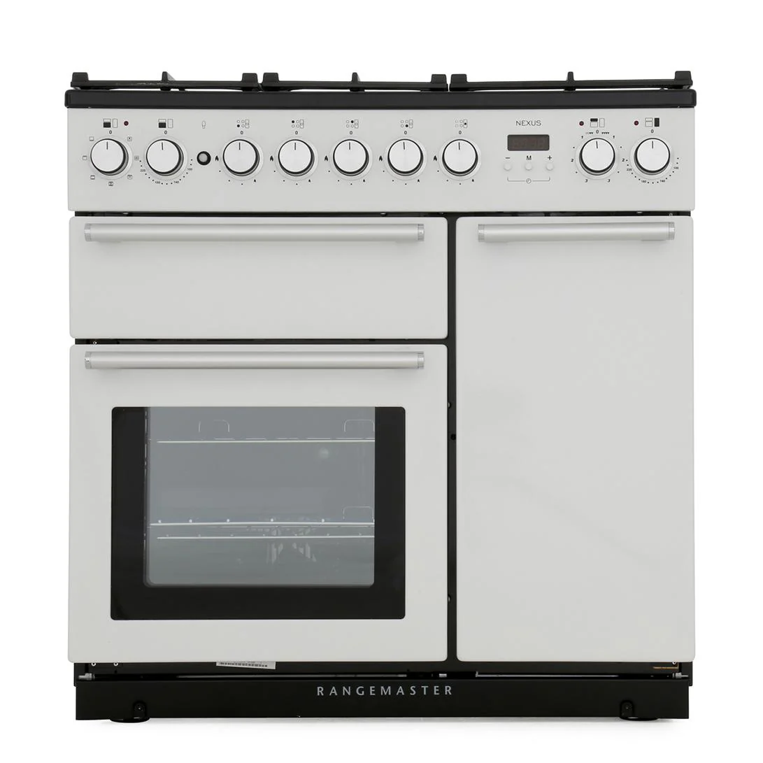 Rangemaster Nexus 90cm Dual Fuel Range Cooker White with Chrome
