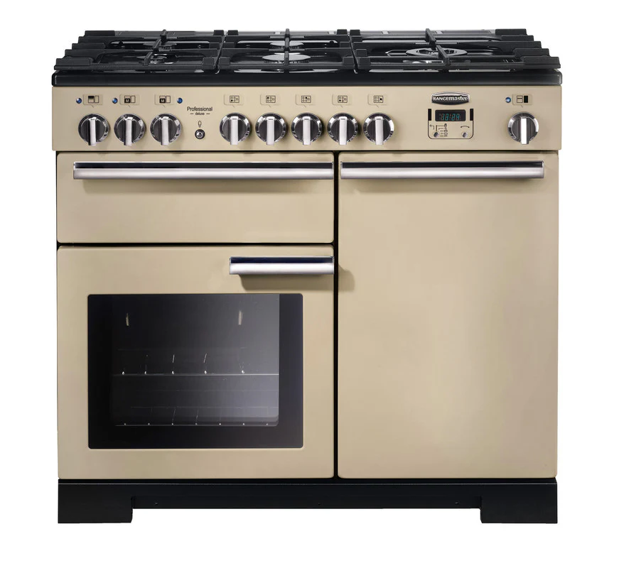 Rangemaster PDL100DFFCR/C Professional Deluxe 100cm Dual Fuel Range Cooker Cream with Chrome