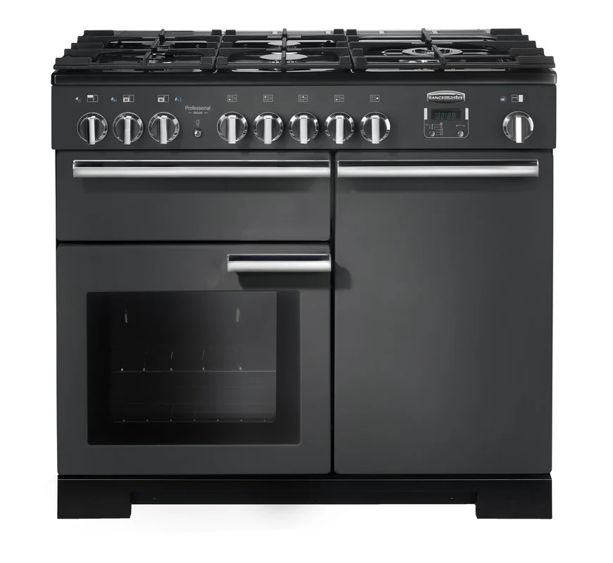 Rangemaster PDL100DFFSL/C Professional Deluxe 100cm Dual Fuel Range Cooker Slate with Chrome