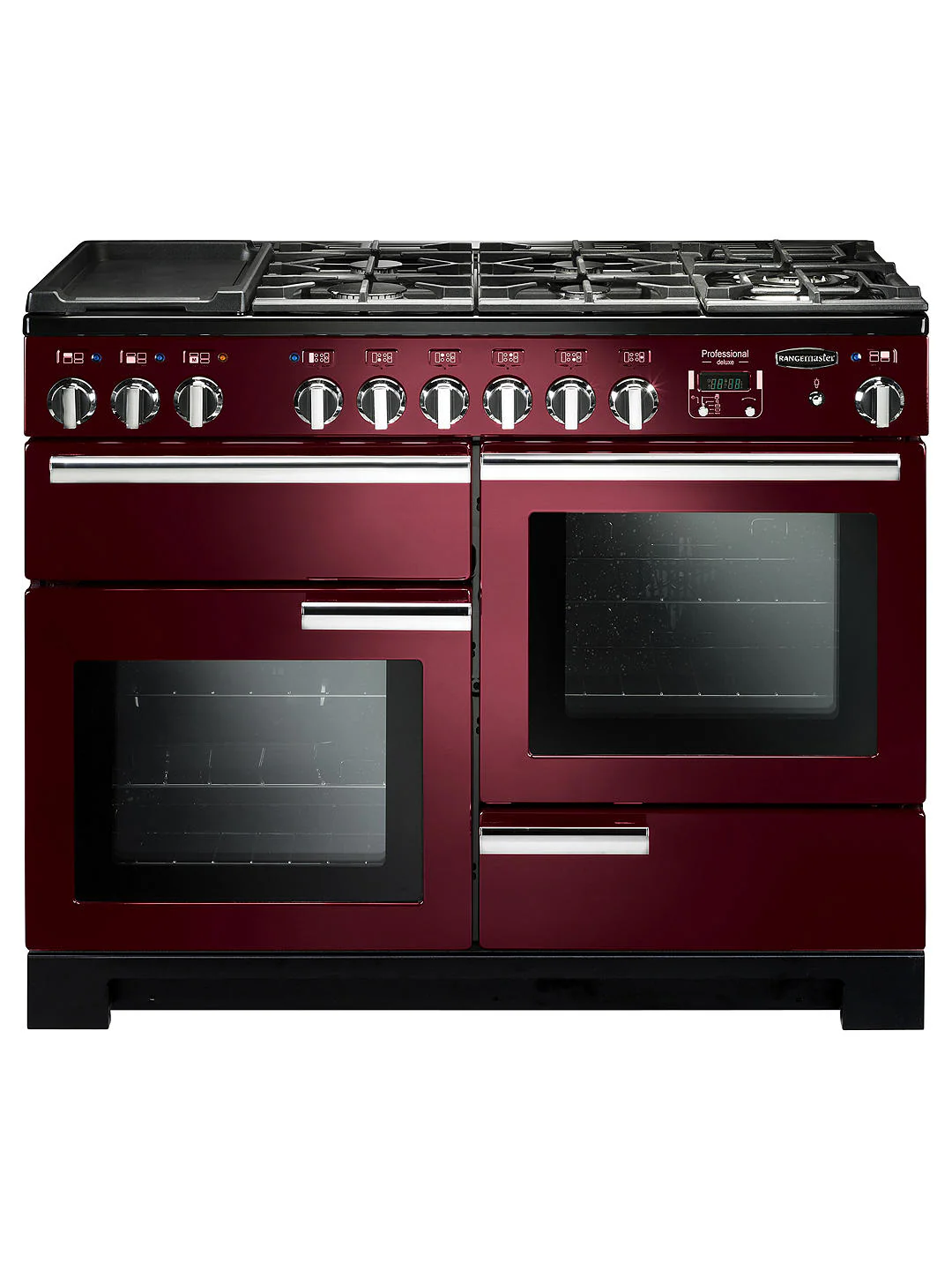 Rangemaster PDL110DFFCY/C Professional Deluxe 110cm Dual Fuel Range Cooker Cranberry with Chrome
