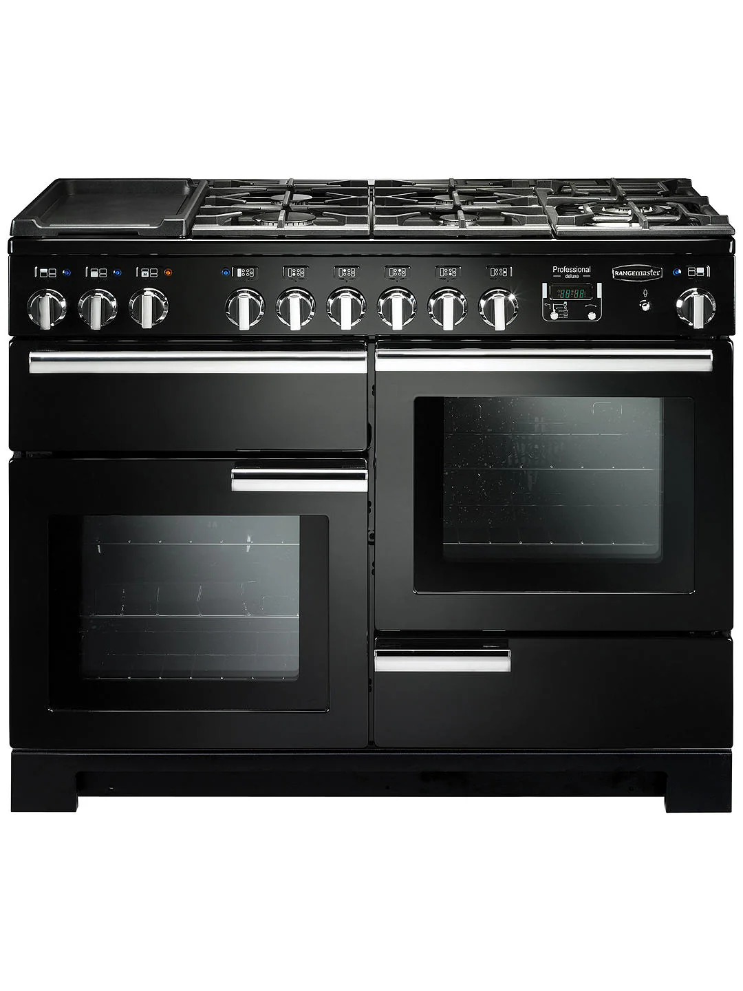 Rangemaster PDL110DFFGB/C Professional 110cm Deluxe Dual Fuel Range Cooker Black with Chrome