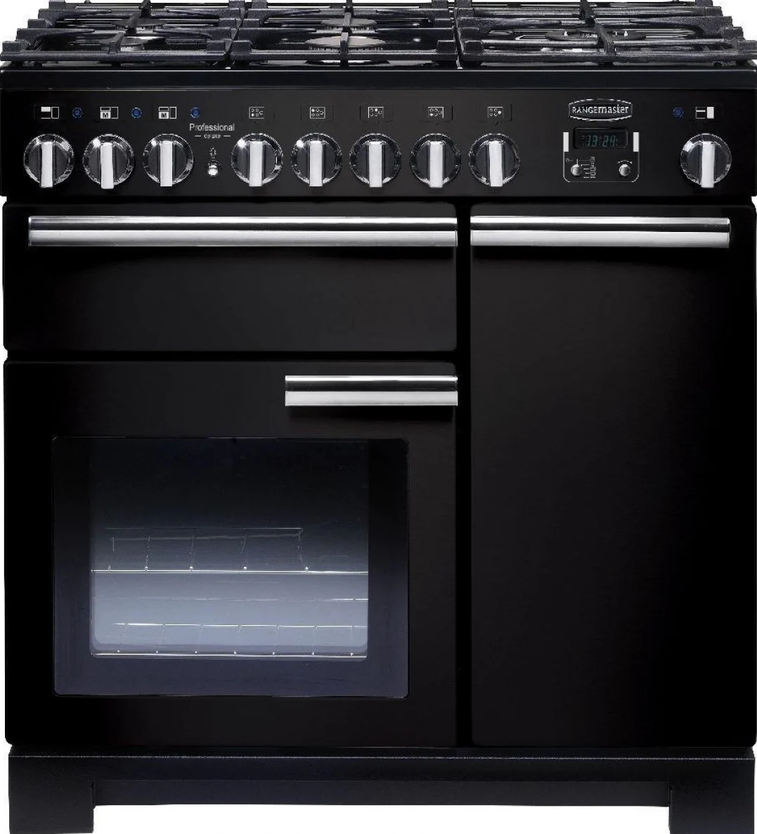 Rangemaster PDL90DFFGB/C Professional Deluxe 90cm Dual Fuel Range Cooker Black with Chrome