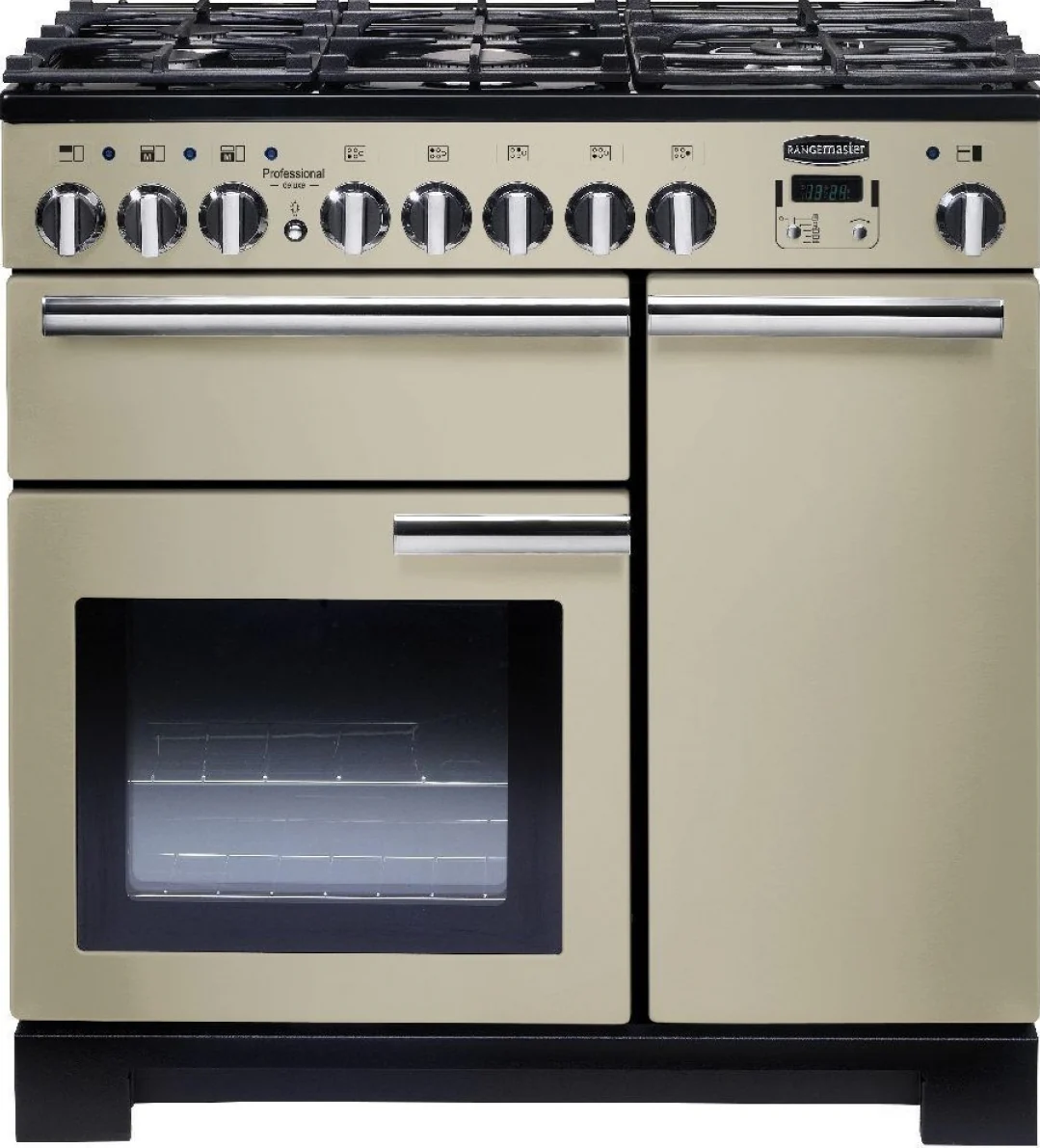 Rangemaster PDL90DFFCR/C Professional Deluxe 90cm Dual Fuel Range Cooker Cream with Chrome
