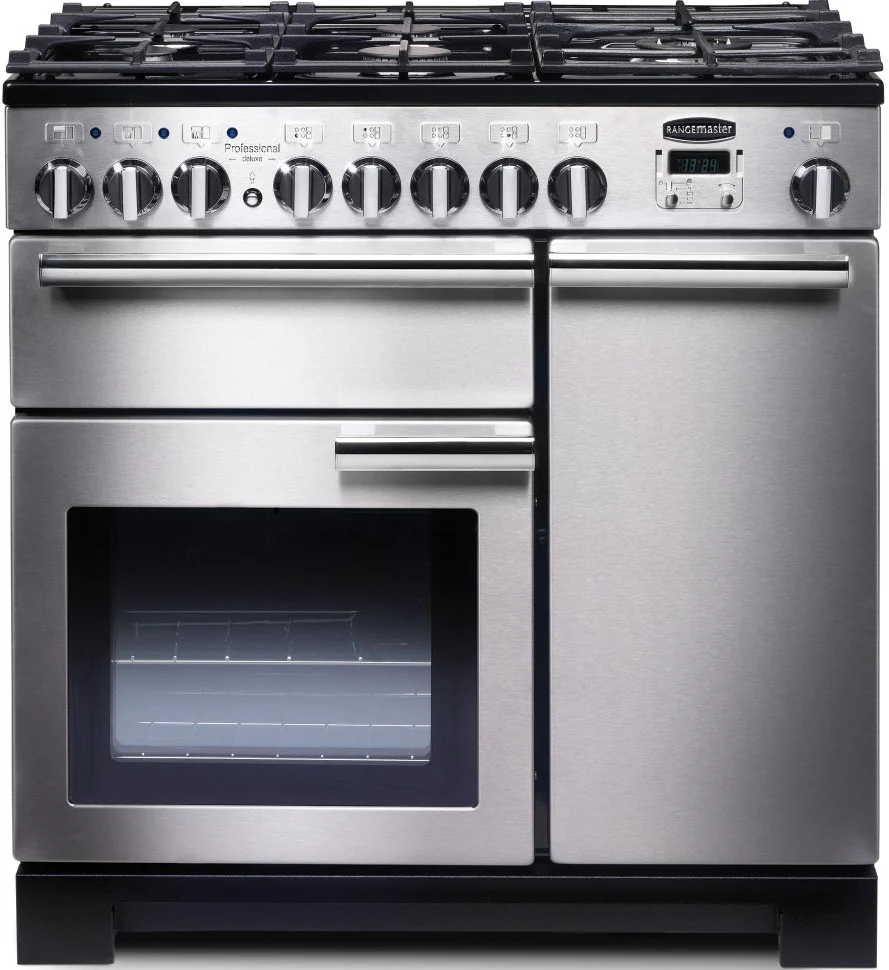 Rangemaster PDL90DFFSS/C Professional Deluxe 90cm Dual Fuel Range Cooker Stainless Steel with Chrome