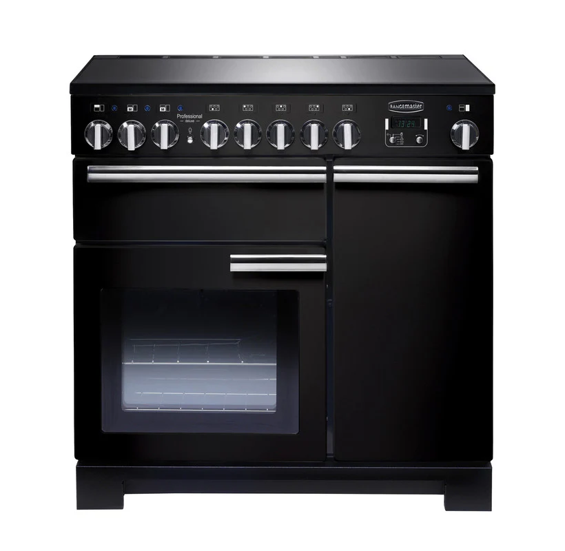 Rangemaster Professional Deluxe 90cm Induction Range Cooker Black with Chrome