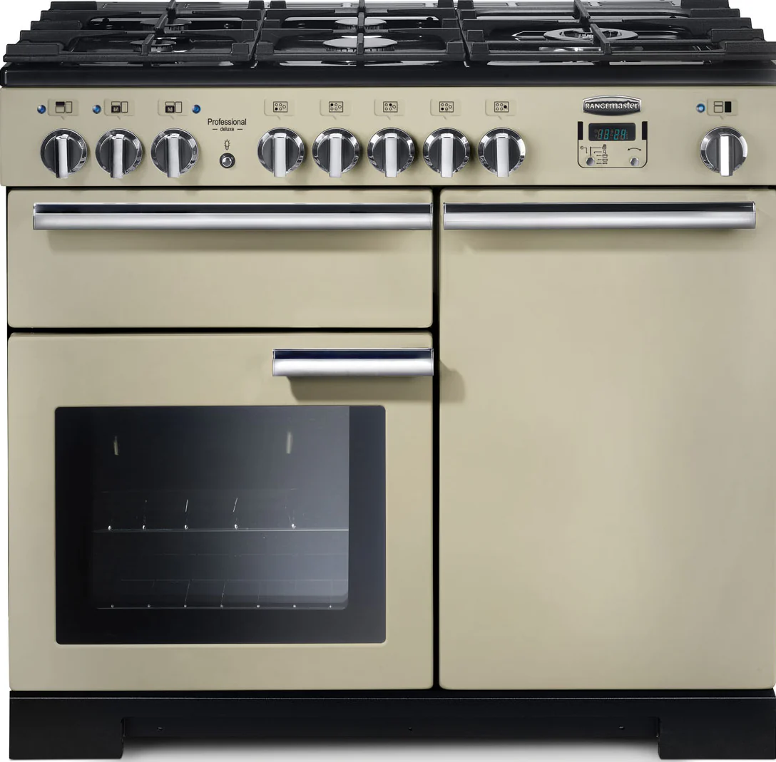 Rangemaster PROP100DFFCR/C Professional Plus 100cm Dual Fuel Range Cooker Cream with Chrome