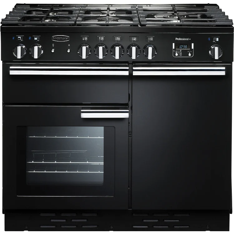 Rangemaster PROP100DFFGB/C Professional Plus 100cm Dual Fuel Range Cooker Black with Chrome