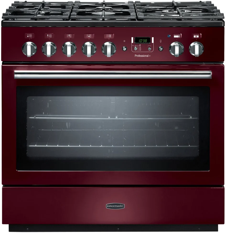 Rangemaster PROP90FXDFFCY/C Professional Plus FX 90cm Dual Fuel Range Cooker Cranberry with Chrome