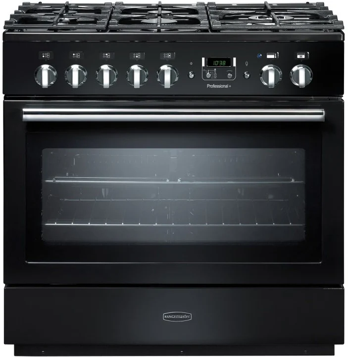 Rangemaster PROP90FXDFFGB/C Professional Plus FX 90cm Dual Fuel Range Cooker Black with Chrome