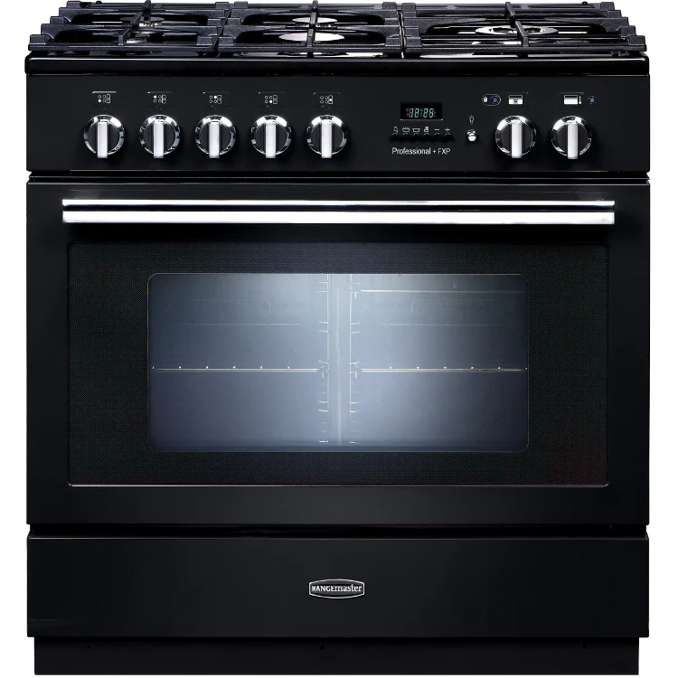 Rangemaster PROP90FXPDFFGB/C Professional Plus FXP 90cm Dual Fuel Range Cooker Black with Chrome